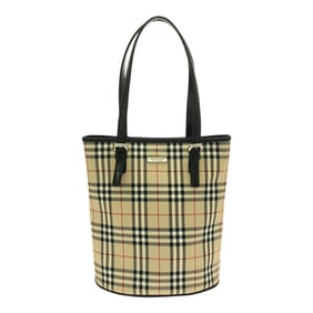 BURBERRY BLUE LABEL Handbag Beige Canvas Leather Nova Check Tube Ladies Mikunigaoka Store