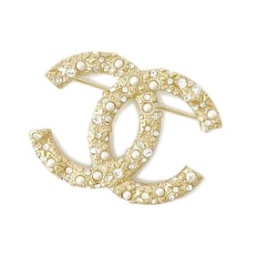 CHANEL Brooch Coco Mark Metal Fake Pearl Rhinestone A18A