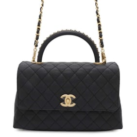 Chanel Handbag Matelasse Coco Mark Handle Flap Caviar Skin A92991 2way Black