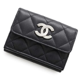 Chanel Tri-fold Wallet Coco Mark Small Flap Caviar Skin AP4328 CHANEL Black