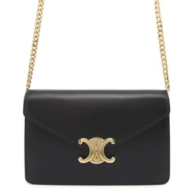 CELINE Chain Wallet Triomphe Margot Shiny Calf Leather 10L033DPV Black