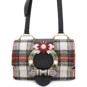 Miu Miu Miu Shoulder Bag Tartan Check Wool Rhinestone Beads 5BH609 MIUMIU