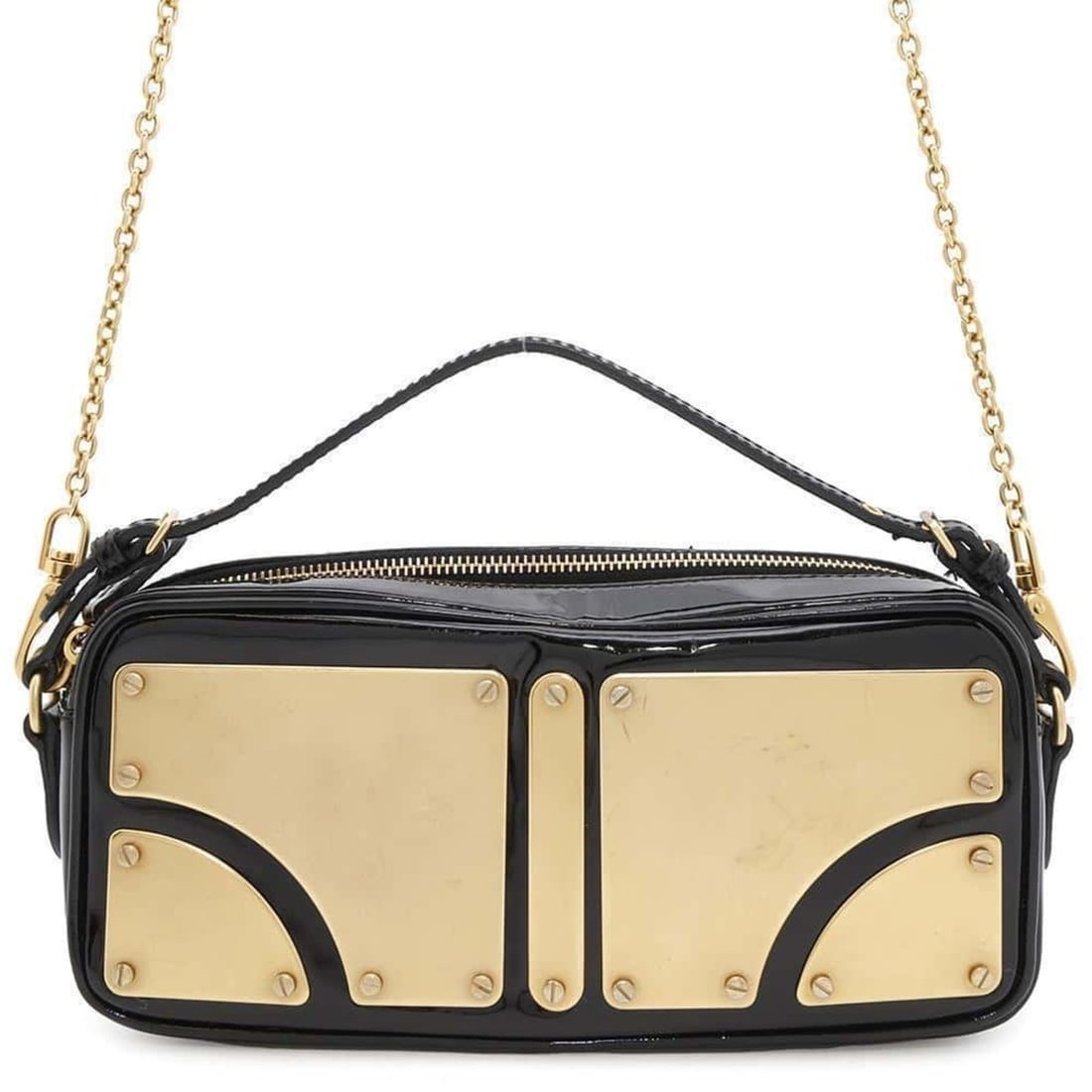Miu Miu Miu handbag metal plate patent MIUMIU 2way chain shoulder black (1 of 19)