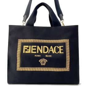 Fendi Tote Bag Fendace Versace Collaboration 7VA558 FENDI 2way Shoulder Black