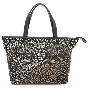 Salvatore Ferragamo Ferragamo Tote Bag Gancini Nylon Canvas Leopard Print