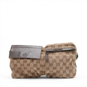 Gucci GG Canvas 28566 Leather Waist Bag Pouch Body Shoulder Tote Men's