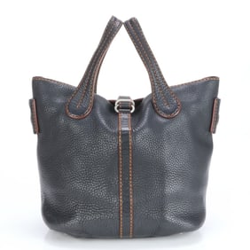 Tod's Leather Bucket Shoulder Bag Handbag Black Silver Hardware Women's