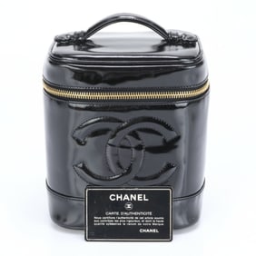 Chanel Guarantee Serial Vanity Bag Leather Handbag Black Women's