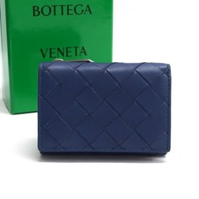 Bottega Veneta Tri-fold Compact Wallet Intrecciato Tiny Navy