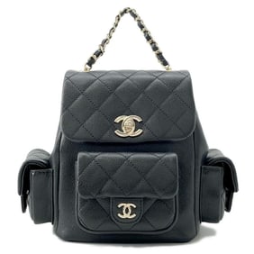 Chanel Backpack Matelasse Coco Mark Multi-Pocket Caviar Skin AS4399 Black