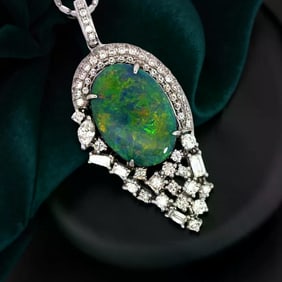 Black Opal And Diamond 18K White Gold Necklace