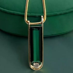 Designer Green Tourmaline And Diamond 14K Yellow Gold Necklace