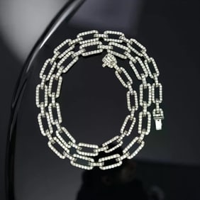 Modern Diamond White Gold Pave Link Necklace