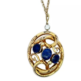 12.17 Ct Ceylon Sapphire, Diamond And 12K Yellow Gold Necklace