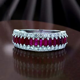 Ruby, Diamond 18K White Gold Ring