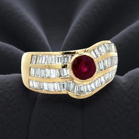 Ruby, Diamond And 18K Yellow Gold Ring