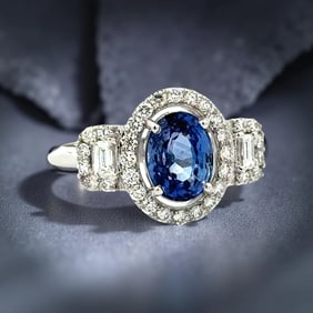 Oval Sapphire Diamond 18K White Gold Ring