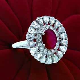 Ruby, Rose Cut Diamond 18K White Gold Ring