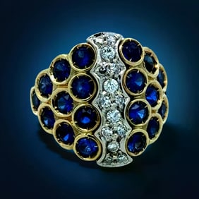 Sapphire, Diamond And 18K White And Yellow Gold Ring