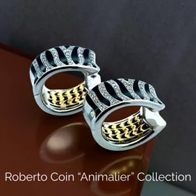 Roberto Coin "Animalier" Diamond And Enamel 18K White And Yellow Gold Earrings