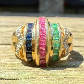 Vintage Ruby, Sapphire, Emerald, and Diamond Dome Ring