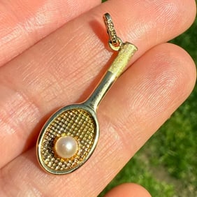 Tennis Ball and Racket 18K Gold Charm