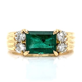 18K Yellow Gold 2.20 Ct. Emerald & Diamond Ring