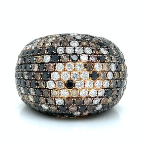 18K Yellow Gold 12.90 Ct. Black, Champagne, and White Diamond Ring