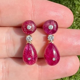 1960’s 18K Yellow Gold Burma Ruby & Diamond Earrings