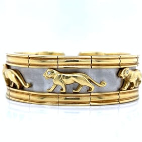 18K Yellow Gold Diamond Panther Cuff Bangle