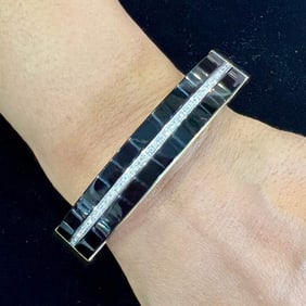 1960’s 18K Yellow Gold Black Onyx & Diamond Bangle