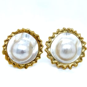 18K Yellow Gold Blister Pearl Earrings