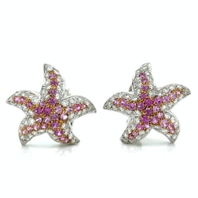 18K White Gold Diamond & Pink Sapphire Earrings