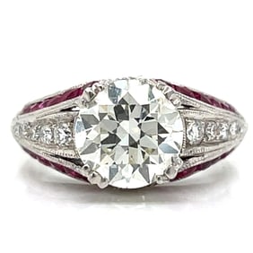 Platinum 1.86 Ct. European-cut Diamond & Ruby Ring