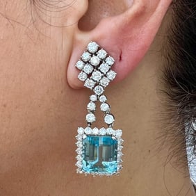 Platinum Aquamarine & Diamond Earrings