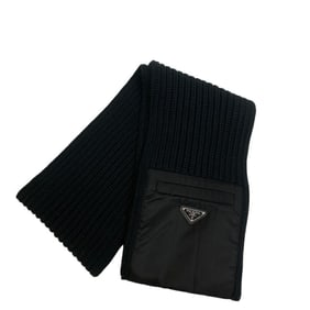PRADA Prada Triangle Plate Re-Nylon Scarf Fluffy Thick Black