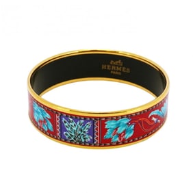 Hermes Bangle, enamel, GM, GP plating, cloisonné, gold, black, red, multicolor, ladies