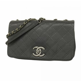 Chanel Shoulder Bag W Chain Leather Black Women's