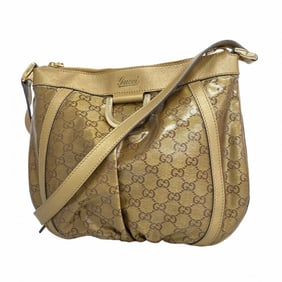 Gucci Shoulder Bag GG Crystal 203257 Coated Canvas Gold Champagne Women's