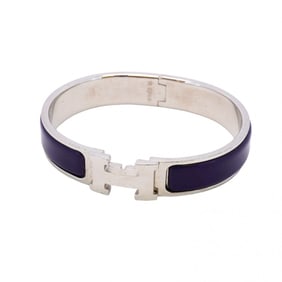 Hermes Bangle Click Clack PM Metal Silver Purple Ladies