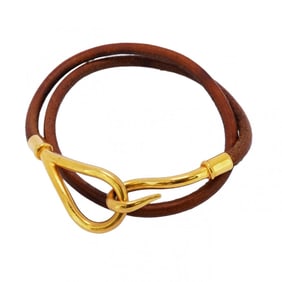 Hermes Bracelet Jumbo Hook GP Plated Leather Gold Brown Ladies
