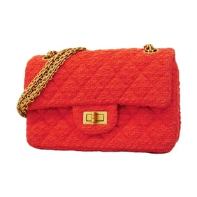 Chanel Shoulder Bag 2.55 Matelasse W Chain Tweed Poppy Red Women's