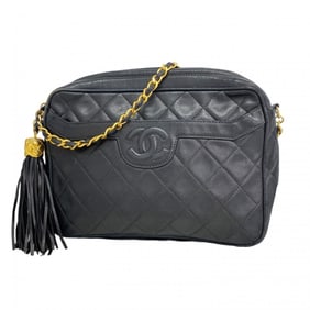 Chanel Shoulder Bag with Matelasse Chain Lambskin Black Women's
