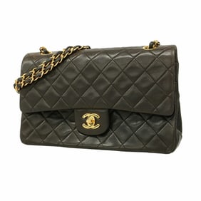 Chanel Shoulder Bag Matelasse W Flap Chain Lambskin Black Women's