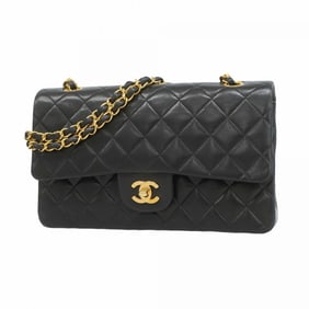 Chanel Shoulder Bag Matelasse W Flap Chain Lambskin Black Women's
