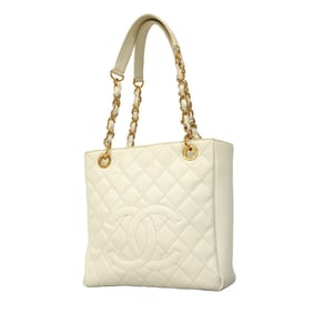 Chanel Tote Bag Matelasse Caviar Skin White Women's