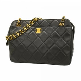 Chanel Shoulder Bag Matelasse Chain Lambskin Black Women's