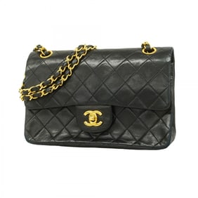 Chanel Shoulder Bag Matelasse W Flap Chain Lambskin Black Women's