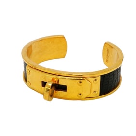 Hermes Bangle Kelly GP Plated Gold Black Ladies