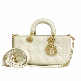 Christian Dior Handbag Cannage Lady Dijohn Leather White Women's